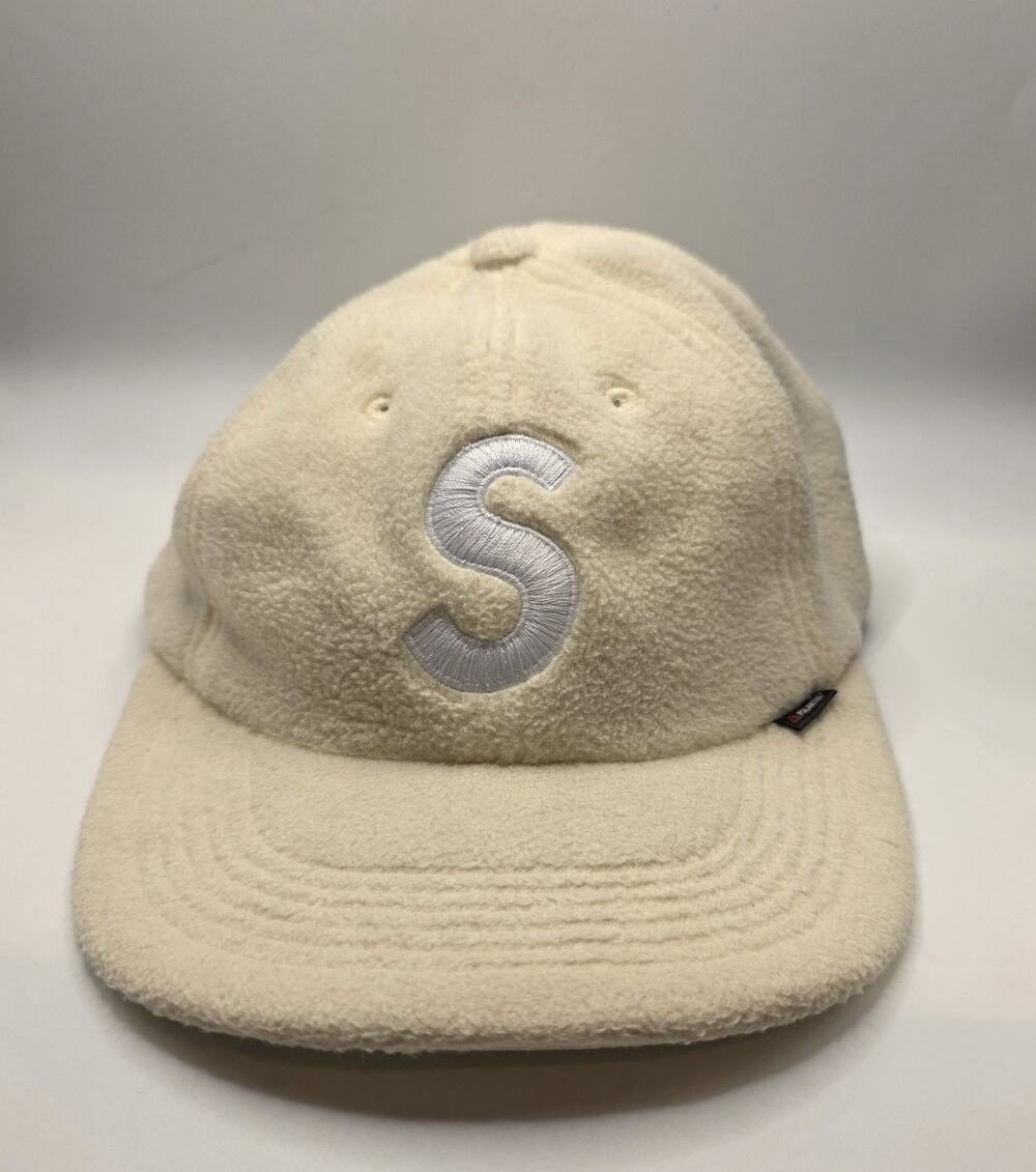 Supreme Polartec Fleece S Logo Camp Cap Hat Cream 5 Panel Adjustable